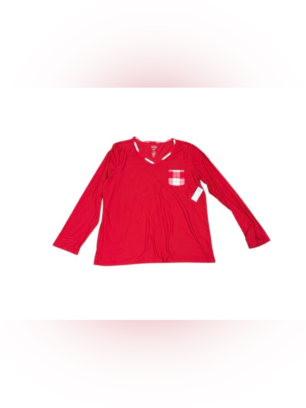 croft & barrow Red V-Neck Long Sleeve PJ Sleep Top with Subtle Pocket Detail